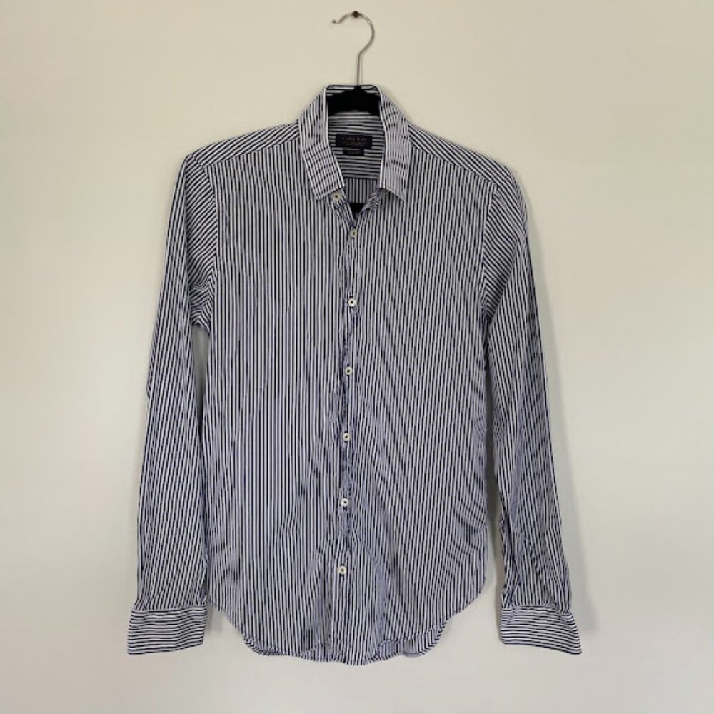 Men's Zara Blue and White Pinstripe Dress Shirt